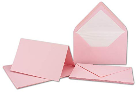 50 Karten-Set DIN B6 - Klapp-Karten 170 g/m² gerippt mit Brief-Umschlag gerippt 90 g/m² mit Seidenfutter - Rosa - Grußkarten-Set Glüxx-Agent