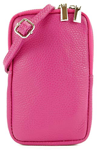modamoda de T197 Damen Leder Umhängetasche Handytasche 6,7, handmade in Italy (Pink)