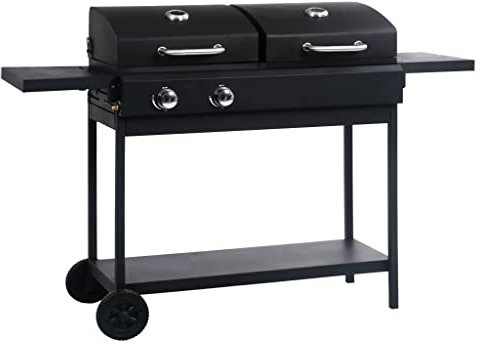 vidaXL Kombigrill mit 2 Brennern klappbaren Beistelltischen Gasgrill Holzkohlegrill Grill Smoker BBQ Grillwagen Standgrill Kohlegrill