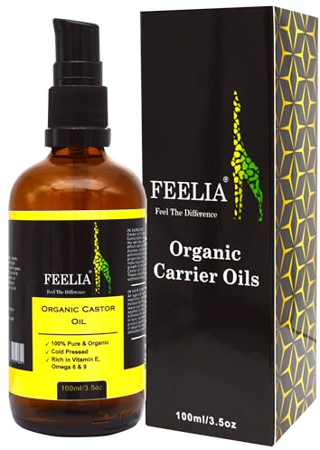Feelia - Bio-Rizinusöl – kaltgepresst – reich an Vitamin E, Omega 6 und 9–100 % rein und biologisch – 100 ml