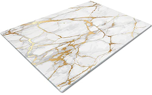 Glass Worktop Savers | Worktop Protectors Heat Resistant | Catering Chopping Boards | Chopping Boards Glass | Over The Sink Chopping Board | Large | White Gold Marble Effect