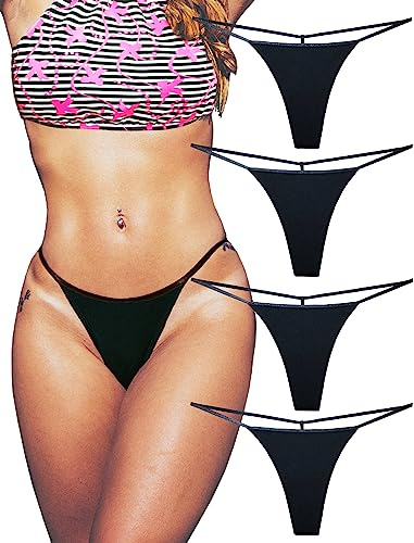KUKU PANDA Sexy T Indietro Perizoma Slip Donna Tanga Cotone Elastico Mutande Senza Cuciture Pacco da 4 (Nero, Large)