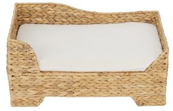 Teamson Pets Indoor Wicker Cat or Small Dog Raised Bed, Elevated Lounger with Removable Washable Cushion, Tan, Neith Collection ST-N10002-UK | Cat or Small Dog, Elevated Lounger, Removable Washable Cushion