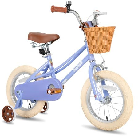JOYSTAR 12 Zoll Kinderfahrrad für Kleinkinder 2-4 Jahre Mädchen, Mädchenfahrrad mit Stützrädern & Korb, Kinderfahrrad Lila