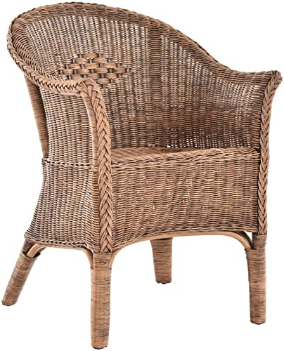 Rattan-Sessel Natur/Esszimmersessel Korb-Sessel/Rattanmöbel Rattansessel Rattanstuhl mit Armlehnen Lounge Flechtsessel (Vintage Braun)