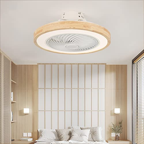 LJX Ventilateurs de Plafond avec Lumières Bois et Télécommande Plafonnier Ventilateur Design Sans Pales Été Et Hiver Réversible 6 Vitesses Moteur DC Gradable Ventilo Plafond Silencieux Pour Chambre
