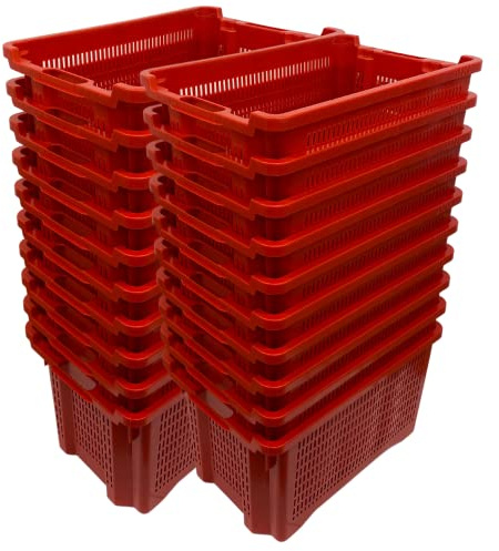 Cassetta Agricola con Fondo Traforato in Plastica, Cesta per Raccolta Olive, Impilabili e Sovrapponibili, Con Manici, 40 Litri, cm. 56x35x31 (20)