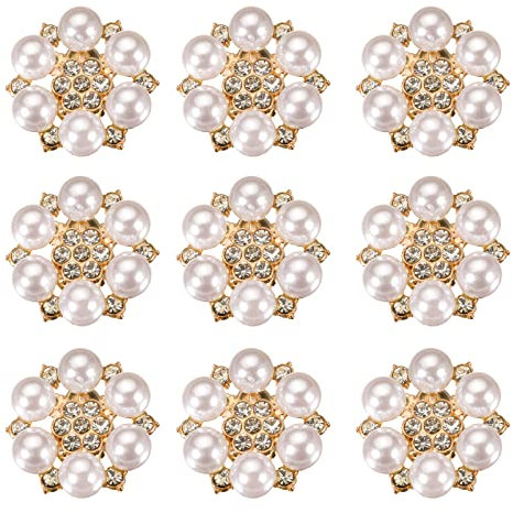 9 Stück Perlen Blume Knöpfe Kristall Strass Blume Knopf Perle Strass Knopf Dekoration Flache Rückseite Knöpfe Für Schmuckherstellung Kleidung Taschen Schuhe Hochzeitskleid Diy (1)