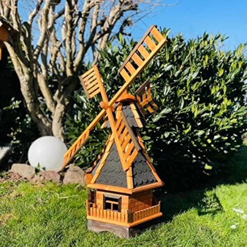 DARLUX dekorative Garten-Windmühle aus Holz kugelgelagert Braun Größen (Schwarz XXL)