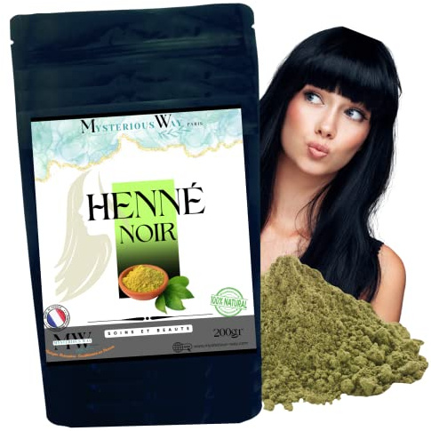 Henna coloración vegetal cabello 200 gr en polvo – tinte con reflejo – anti caída – cuidado de brillo antipiojos y película | plantas naturales (Negro)