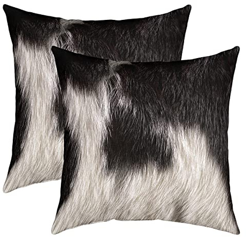 Loussiesd Kuhfell Kissenbezüge 45x45cm 2er Set Kissenbezüge Weiche Schwarz Weiß Tierhaut Kissenbezug Kissenhülle Zierkissenbezüge Rustikale Kuhfell Dekorative Sofakissen Couchkissen für Sofa