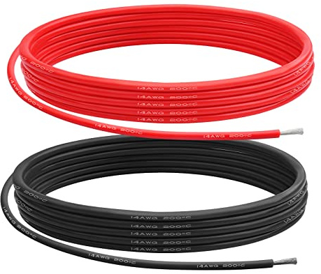 14 Gauge Silicone Wire 14 AWG Electrical Cable 5M (2.5m Red & 2.5m Black) | Soft & Flexible 0.08 mm Tinned copper core High temperature resistant silicone wire For Arduino Projects/RC Cars/Boat/Drones