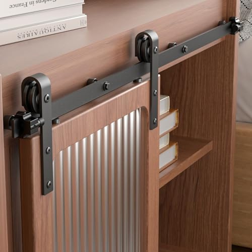 BONIKLUBA 7FT/214cm Mini Schiebetür-Hardware-Kit für Eintürige TV-Ständer, Kleiner Kleiderschrank (Keine Schranktür)