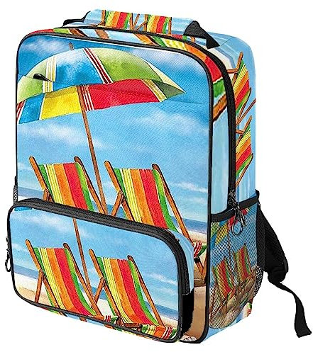 suojapuku Zaino piccolo per donna,Borsa da viaggio mini zaino,sedia ombrellone arcobaleno spiaggia,Zaino in tela Bookbag per ragazze