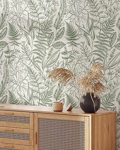 Coloritto Leaves and Herbs Wallpaper | Removable Self Adhesive Botanical Wallpaper | Floral Peel and Stick Wallpaper (Sample 12 W x 8 H)