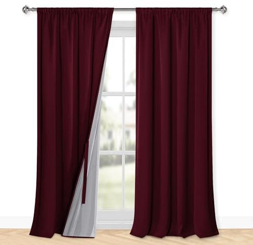 XWZO 100% Blickdichte Vorhänge Wohnzimmer, Vorhänge mit Kräuselband, Gardinen Schlafzimmer, Doppellagige Dicke Verdunklungsvorhänge Thermovorhang Kälteschutz, 260x140 cm(HxB) Rot 2er Set