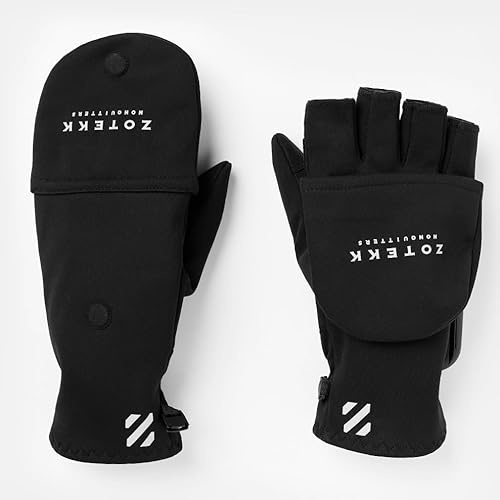 ZOTEKK | Mitten Gloves | Handschuhe Winter Warm Halbfinger Fäustlinge Winterhandschuhe mit Flip Top | Magnetischer Verschluss | Touchscreen-Freundlich Griffmaterial aus Silikon | Black - M