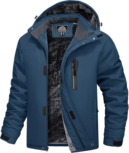 MAGCOMSEN Herren Winter Skijacke Atmungsaktiv Gefüttert Jacke Wasserdicht Softshelljacke Herren Warme Outdoorjacke mit Vielen Taschen Wandern Trekking Übergangsjacke Dunkelblau 3XL