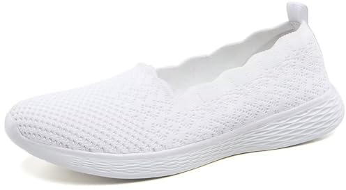 Puxowe Zapatillas Slip On Mujer Ligeras y Transpirables Zapatos Deportivos Cómodos Zapatos de Ocio Zapatos para Caminar al Aire Libre Fitness 40 EU Blanco Weit