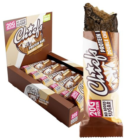 Chiefs High Protein Riegel - 20 g Protein, der köstliche Snack ohne Zuckerzusatz - 12 x 55 g Eiweißriegel ohne Palmöl - Schokolade (Double Choc)