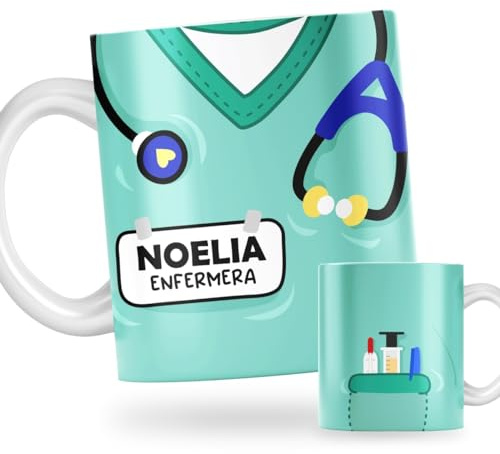 DEREGALOOS Taza Original Personalizada con Nombre. Taza para Regalar Uniforme TCAE Médico o Enfermera. Taza de Desayuno Accesorios Médico. Regalo original para enfermeros.