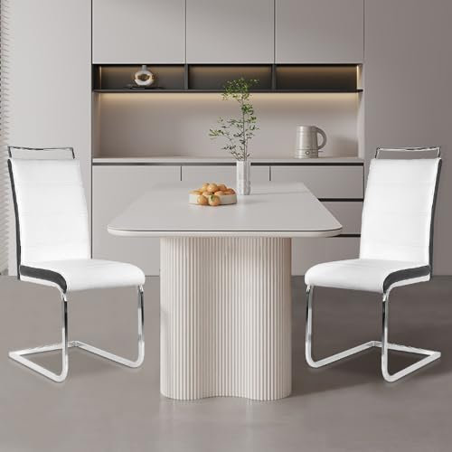 Juego de 2 sillas de comedor, silla cantilever, silla de pie de trineo acolchado, probado por SGS,silla ergonómica con respaldo alto, para sala de estar, oficina, balcón (2, blanco y negro)