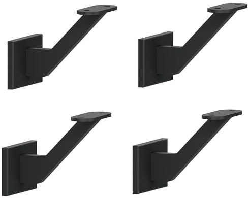 Sellon24® 4xHandlaufhalter Handlaufträger Wand Holz RAL Schwarz Anthrazit Weiß Geländer Treppen Stahl Innenbereich/WPP 55 flach (RAL9005 Schwarz) (4xWPP 55/Flach/Schwarz)