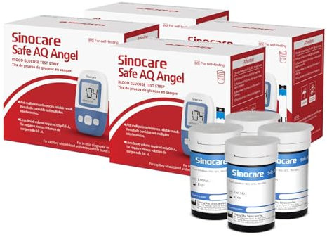 Sinocare Tiras en Sangre Tiras, 200 x Tiras Reactivas sin Código Solo para Safe AQ Angel