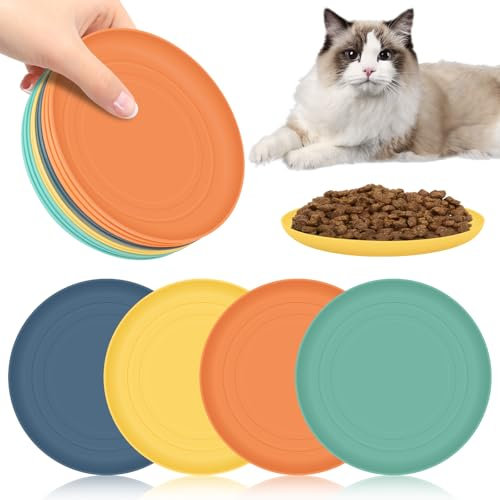 Parastar 10 Stück Katzennapf Flach, Katzenschüssel In 4 Farben, Flache Schale Für Kätzchen, Runde Futternapf Katze Flach (15 * 15 * 1.5cm), Buntes Katzen Näpfe Set Für Trockenfutter Und Nassfutter