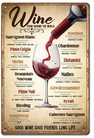 SUPERDANT Wines Metal Signs Wines from Around the World Tin Sign Good Wine Good Friend Funny Signs and Plaque Kitchen Sign Iron Poster Art for Man Cave Bar Kitchen Cafes Decor