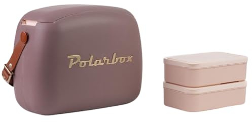 Polarbox Borsa termica per il pranzo, retrò, riutilizzabile, mini borsa termica vintage, con 2 contenitori per alimenti, lavoro, viaggi, spiaggia, campeggio ed escursionismo, 6 l, colore: oro melma