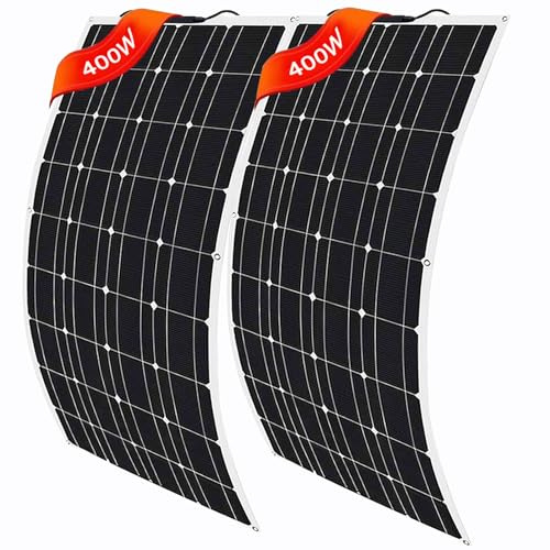 MLQUC Cargador de Salida de la Red de Paneles Solares Flexibles Monocristalinos Flexibles de 800W 2 * 400W 24V / 12V, con Controlador Solar 40A, Adecuado para la Superficie de Lasgonetas de Cabina Rv