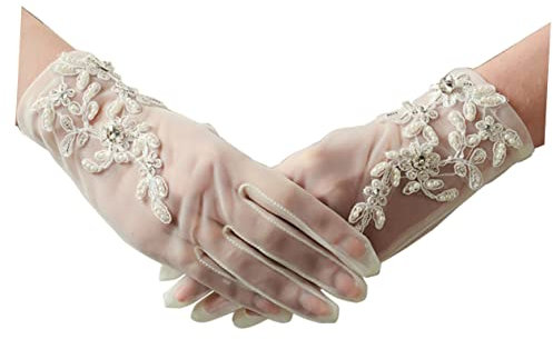 GALPADA Blumenverzierte Brauthandschuhe Aus Satin Elegante Hochzeits Handschuhe Für Damen Und ädchen Ideal Für Zeremonien Und Besondere Anlässe