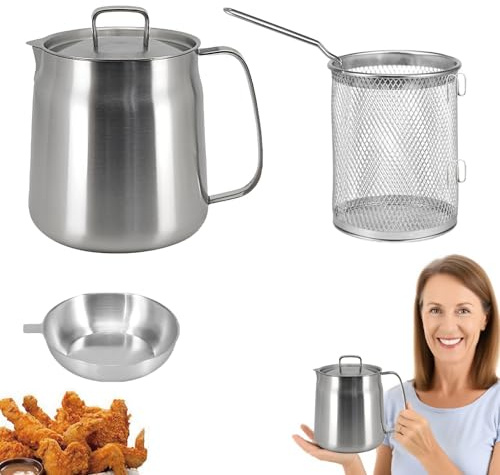 Oil Filter Pot Deep Fat Fryer 3.5L Bacon Grease Container Frying Pot | 304 Stainless Steel Frying Basket Oil Storage Can Oil Filter with Strainer Filter Lid for Storing Frying Cooking Grease