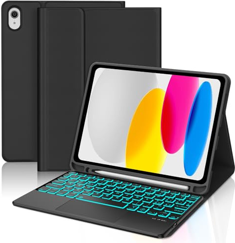 WAVATA Tastiera per iPad A16 2025 11 Pollici/10 Generazione 10.9 2022 con Touchpad, Cover iPad 10 Generazione con Tastiera Retroilluminata Magnetica Staccabile Bluetooth Italiano ‎QWERTY Layout, Nero