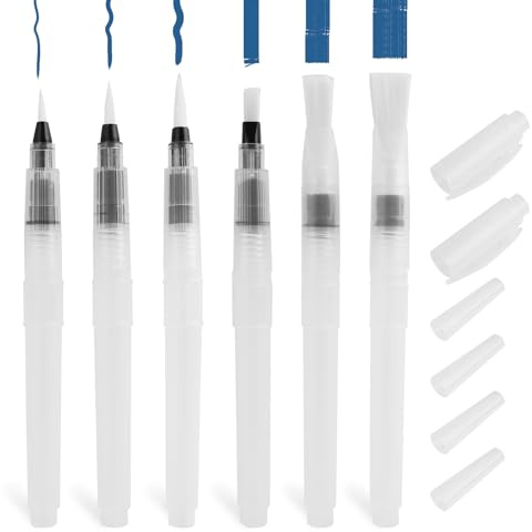Annlpoy 6 pezzi pennelli con serbatoio Acquerello con Serbatoio Riempibile, matite per acquerello Pennelli professionali in nylon, dimensioni 15,5 cm, per dipingere in viaggio, leggeri e resistenti