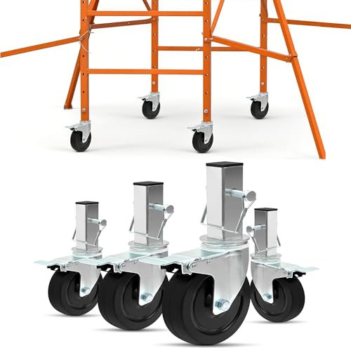 RDUIGT 5 Inch Scaffolding Wheels Set of 4 Scaffold Wheels with Locking Brakes Square Stem Rolling Scaffolding Caster 440LBS Capacity Per Wheel