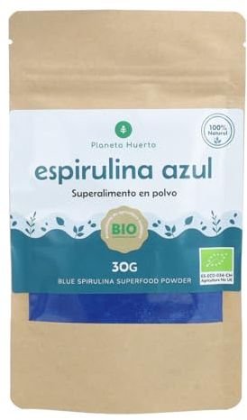 PLANETA HUERTO | Espirulina Azul en Polvo 30g – Espirulina Superalimento Natural con Alta Concentración de Proteínas y Antioxidantes, Rico en Ficocianina