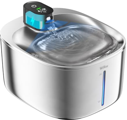 Wilkiee Wireless Cat Water Fountain For Drinking, 4.1L Stainless Steel Cat Fountain, 4000Mah Cat Water Bowl, 3 Work Modes, Pet Water Fountain For Cats, Dogs