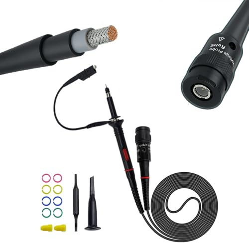 P2060 Oscilloscope Probe 60MHz 1X/10X CAT III Passive BNC Test Lead Kit | Adjustable 10–30pF Compensation, Ground Clip, Hook Tips & BNC Lead for DSO Signal Testing