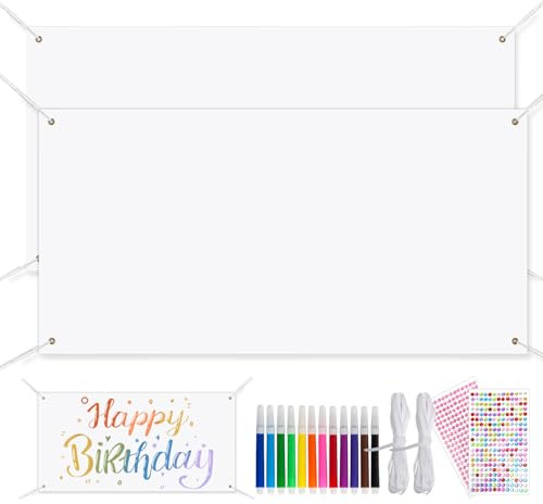 2 Pezzi 200 * 100cm Striscione Personalizzato con Corda Lenzuolo Bianco per Striscioni Banner Personalizzato Kit Desegnabili Supportando Graffiti e Affiche Creati