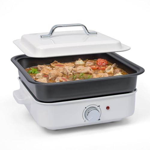 Mini pentola elettrica per ramen, portatile, 4 l, con griglia e rivestimento antiaderente, protezione per ebollizione a secco, colore bianco
