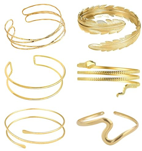 MLPKOI 6 Pulseras de Brazo para Mujer, Pulsera De Brazo Ajustable De Metal Brazaletes Superiores Capas y Diseño Minimalista para Bodas Fiestas y Uso Diario