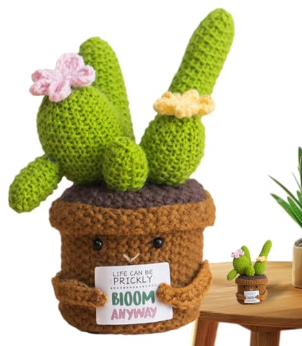 Cactus De Ganchillo Positivo - Planta En Maceta Hecha A Mano - Muñeca Decorativa En Forma De Cactus Para Coleccionistas De Manualidades Adolescentes Niños Sensibles Adultos Mesita De Noche Estantería