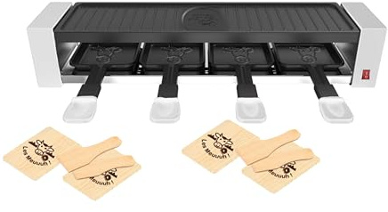 LITTLE BALANCE 8942 Raclette 4 Meuuuh...!, Appareil à raclette, Jusqu'4 personnes, Grill amovible, 4 spatules + 4 planchettes Meuuuh, Sans PFAS, Antiadhésif, 800W, Blanc