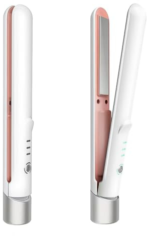 Cordless Hair Straightener, Portable Mini Flat Iron Hair Straightener for Travel, 20s Fast Heating, USB-C Rechargeable, Hair Straightening and Curler 2 in 1 for Women (White)