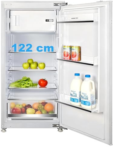 magictec Réfrigérateur encastrable avec congélateur | 188L (172L/16L) | Commande mécanique | Niche 122 cm | Combiné réfrigérateur-congélateur avec poignées interchangeables
