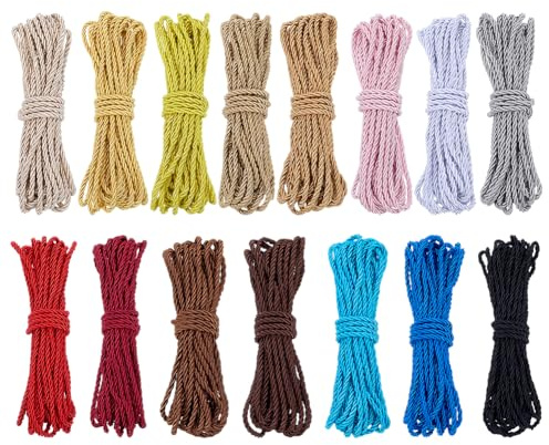 PH PandaHall 75m Corda Decorativa Intrecciata 3mm Corda di Raso Ritorta, 15 Colori Corde di Rifinitura Ritorta in Poliestere a 3 Strati per Tende Ghirlande Natalizie Sacchetti Regalo Fai Da Te