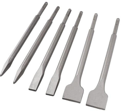Walfront Juego de 6 Cinceles Taladros de Martillo Rotatorio de Vástago Redondo Kit de Brocas de Acero 40CR para Ranurado de Mampostería de Azulejos Punto de Raspado Escalado Mejoras para