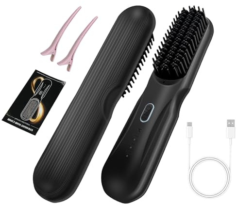 AYYHG Cordless Straightener Brush Pro - 45W Fast Charge Portable Frizz-Free Styling for Travel,Effortless Beach Waves,Frizz-Free Shine & Salon Texture, Ideal for All Hair Types